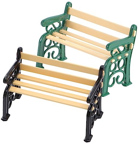 BESPORTBLE 2stücke Mini Gartenbank Modell Miniatur Möbel Für Puppenhaus Und Garten Dekoration Retro Für Kreative Bastelprojekte Grüne Und Schwarze Ausführung