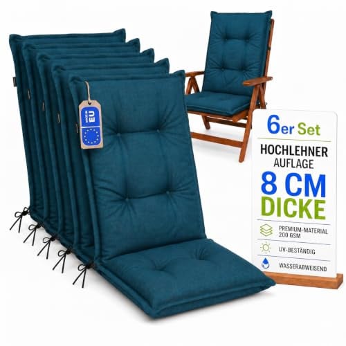 Pillows24 Hochlehner Auflagen 6er Set 120x50x8cm, Wasserabweisend & UV-fest