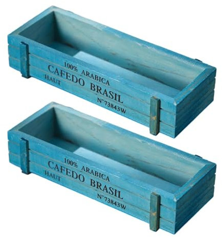 Milageto Pflanzkasten aus Holz, Blumentopf, rechteckig, kreativer Organizer, Vintage-Pflanzbehälter, Holzkiste für Hochzeit, Garten, Outdoor, Blau