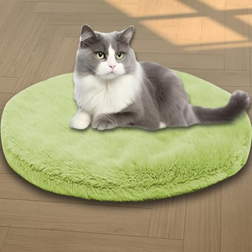 Beruhigende Katzenbetten, waschbare Katzendecke, luxuriöse Hundematte, weich, flauschig, Premium-Flanellstoff, Haustierbett, warmes Katzenkissen, doppelseitig (grün, L-55 cm, rund)