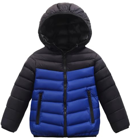 duxyoz Boys Puffer Winter Coat Kids Lightweight Hooded Padded Winter Coats Color Block Thick Warm Snow Outwear Windproof Outdoor Softshell Down Jacket With Pockets 8-17 Years