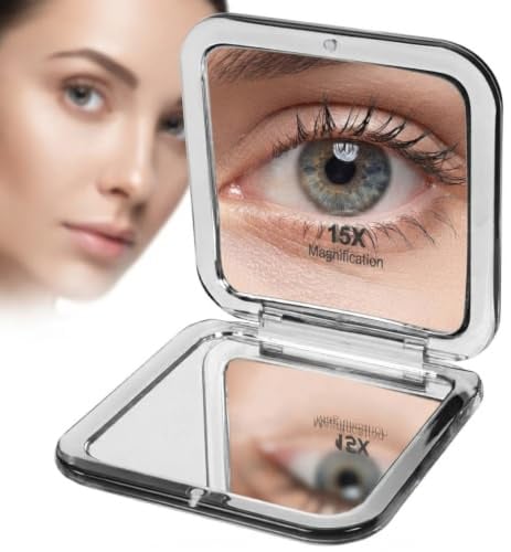 Fantasia® Beauty Taschenspiegel 15-Fach Silber (8,5 x 8,5 cm) - Klappbarer Spiegel mit Magnetverschluss für präzises Makeup und Pflege unterwegs - Ideal für Reisen - Vergrößerungsspiegel