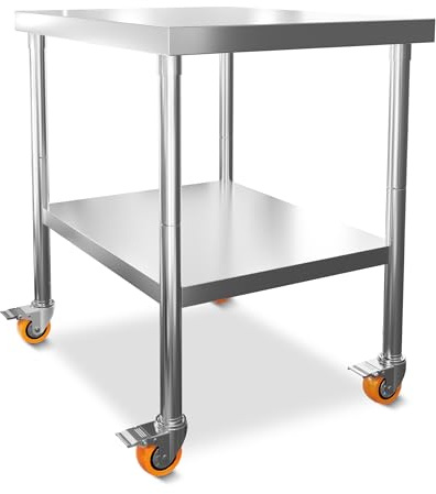 Froadp Arbetsbord rostfritt stål kök 85 x 76 x 60 cm multifunktionellt rostfritt stål bord med hjul och förvaringsyta köksbord för livsmedelsberedning köksbord gastronomibord grillbord – XL