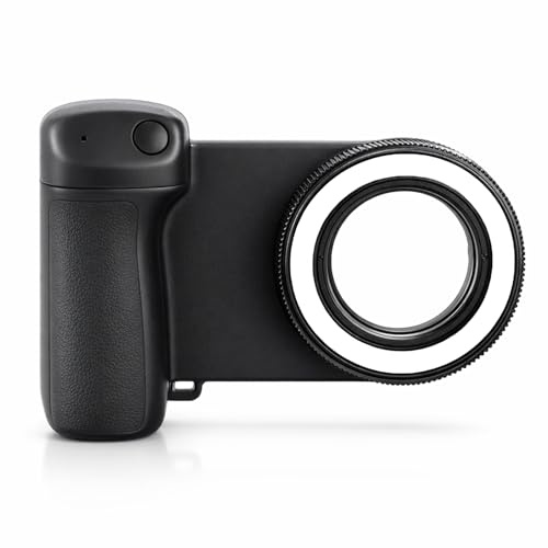 Generic Magnetic Phone Camera Grip,Anti Slip Camera Handle with Bluetooth Remote,Phone Clamp Holder with 360° Rechargeable Fill Light for Video