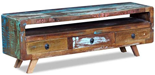 Mhdvray Lowboard TV Schrank 120x30x40 cm aus massivem Altholz, handgefertigtes Sideboard mit 3 Schubladen im Vintage Look, platzsparendes Fernsehtisch für Wohnzimmer, Schlafzimmer und Flur