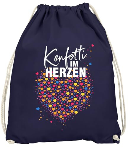 MoonWorks® Turnbeutel - Konfetti im Herzen - Accessoires Fasching Karneval Gadgets Spruch lustig Faschingsartikel Tasche Gymbag Navy unisize