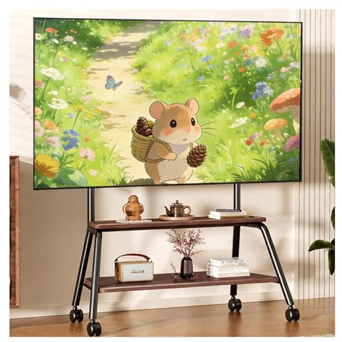 Support TV réglable en hauteur, avec roulettes et étagères en bois, pivotant pour téléviseur LCD LED OLED de 32 à 60 jusqu'à 50 kg, VESA max. 450 x 400