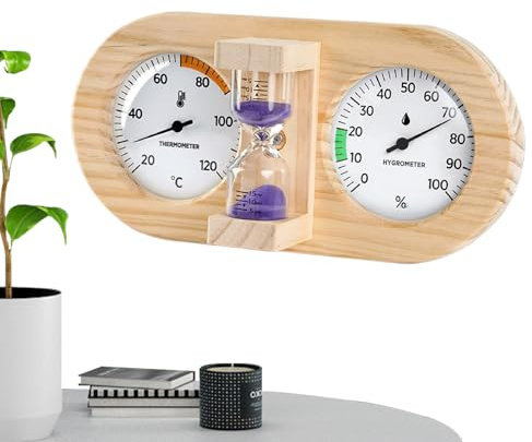 Medidor De Humedad - Termohigrómetro De Sauna De Madera - Termómetro De Sauna 3 En 1, Doble Con Reloj De, Marco De Madera Para Montaje En Pared Temporizador De De 15 Minutos Para In