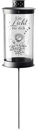 Mariles Laterne auf Stab Erdspieß wetterfest Stablaterne Grablaterne Grablicht Grableuchte Friedhofslaterne Windlicht Gartenlaterne Gartenlicht Garten Grab - 41 cm - EIN Licht für Dich