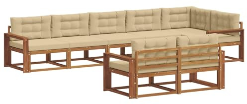 vidaXL Outdoor-Sofagarnitur mit Kissen 8 pcs Natur und Beige, Akazienholz-Sofa, modernes Outdoor-Möbel, Garten-Lounge-Set, langlebige Terrassen-Couch, vielseitige Poolbereichs-Sitzgelegenheiten