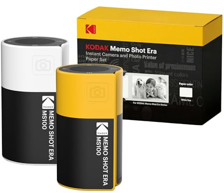 KODAK Memo Shot Mini Instant Digital Camera & Label Maker, White & Yellow Dual Bundle with 11 Rolls, Fun DIY Camera for Kids & Adults, Labels & Crafts