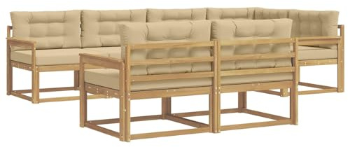 vidaXL Outdoor-Sofagarnitur mit Kissen 6 pcs Weiß und Beige Polyester, Terrasse, modernes Outdoor-Möbelset, wetterfeste Garten-Sofa-Garnitur, Flexible Design-Sitzgelegenheiten aus Akazienholz
