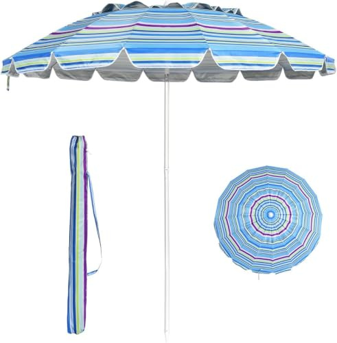 Generico Ombrellone Mare da Spiaggia da 200 cm. Palo da 32 mm colorato con Snodo. Tessuto in Policotone Duplex. Camino antivento. Colori Misti