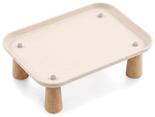 Ameble 9.4x6.7x3.1 Inch Cat Food Table, Raised Spill-Proof Splash-Proof Feeding Station for Spine and Neck Protection, Cat Bowl Stand, Beige
