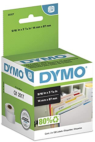 DYMO Authentic LW 1-Up File Folder Labels DYMO Labels for LabelWriter Label Printers White 9/16 x 3-7/16 2 Rolls of 130 (260 Total)