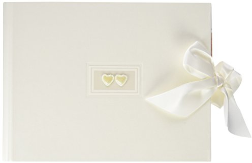 Rössler Papier 1877822005 - Two Hearts - Fotoalbum/Gästebuch (60 weiße Seiten, 30 Blatt, 22 x 18 cm) weiß mit Herzen-Applikation und Schleife