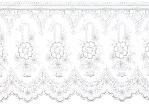 Plauener Spitze by Modespitze, Store Bistro Gardine Tüllgardine Florentiner mit Stangendurchzug, hochwertige Stickerei, Höhe 46 cm, Breite 118 cm, Creme