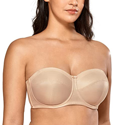 Delimira Women's Strapless Bras Underwire Non Padded Support Multiway Bandeau Bra for Bigger Bust Beige 40E