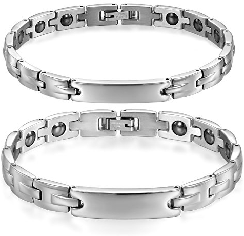 JewelryWe Valentinstag Schmuck 2pcs Armband Edelstahl Partner Freundschaft Armketten allergiefrei Personalisierte Armbänder Silberweiß für Armreif 20,5cm verliebte Paare Damen Männer, kostenlos Gravur