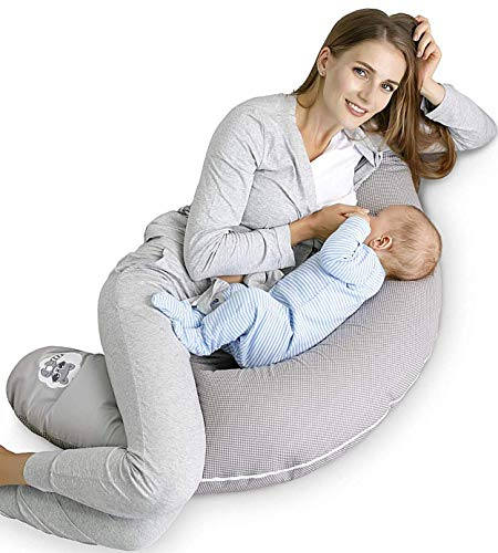 sei Design Stillkissen 170x30 cm Füllung EPS Mikroperlen, Schwangerschaftskissen SEitenschläferkissen Perlenfüllung Bezug 100% Baumwolle Waschbär