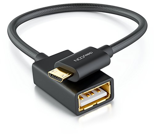 deleyCON 0,1m USB 2.0 OTG Câble D'Adaptateur Nylon + Connecteurs Métalliques Micro USB sur USB Câble de Données Connecte Smartphone & Tablette avec Clé USB - Noir