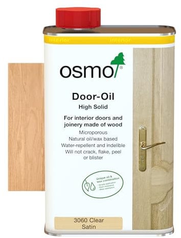 osmo Door Oil - Wood Wax Oil 3060, Clear Satin Finish, 1L - Durable Wood Oil for Doors, Frames and Joinery, Water-Resistant Door Oil, Wood Treatments - Ideal for Oak, Pine, Spruce, Beech & More