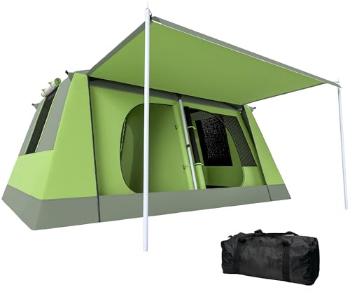 Outsunny Tienda de Campaña Familiar para 4-8 Personas Tienda de Camping Impermeable 2000 mm Tienda de Acampada con Mosquitera Gancho y Bolsa de Transporte Anti-UV 405x305x225 cm Verde