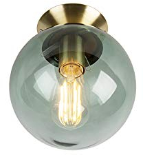Qazqa - Art Deco Art Deco Deckenleuchte I Deckenlampe I Lampe I Leuchte messing mit grünem Glaslampenschirm - Pallon I Wohnzimmer I Schlafzimmer - Kugel I Kugelförmig - LED geeignet E27