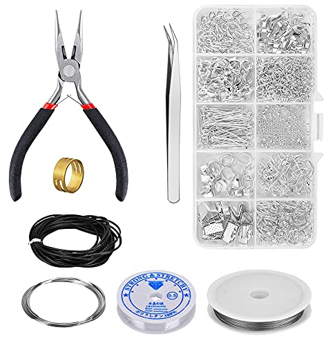 Queta Schmuckherstellung Set, Schmuck Basteln Zubehör mit Enthält Zange Schmuck Reparatur Set Ketten Band Anhänger Accessoires Kit für DIY Bastelbedarf