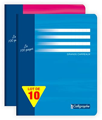Calligraphe 5422C Lot de 10 Cahiers Essai Agrafés (une Marque de Clairefontaine) - 17x22 cm - 96 Pages Grands Carreaux - Papier 56 g - Couverture Carte Offset - Couleurs Aléatoires