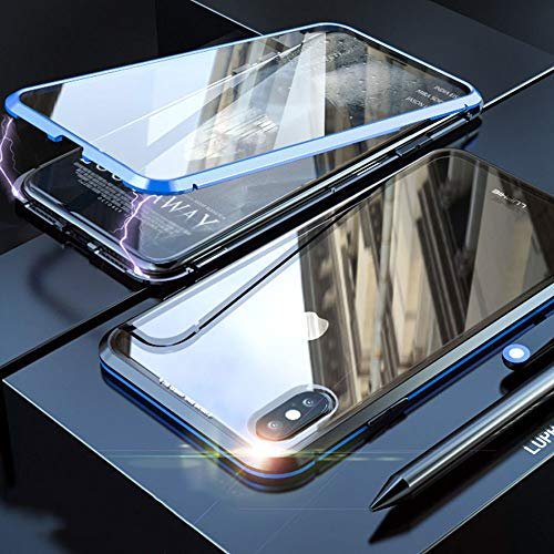 Colala Coque iPhone XS Max Adsorption Magnétique Housse [Métal Cadre] [Avant arrière Verre trempé] Alliage D'aluminium Upgraded Version Cas 360 degrés Antichoc Cover Case - Bleu