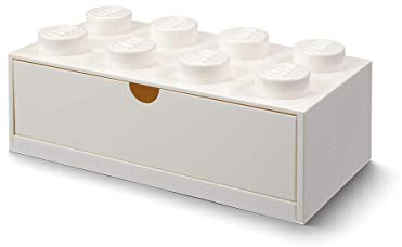 LEGO Stackable Desk Drawer WHITE with 8 Knobs - Plastic Storage Box for LEGO, Toys, Desk Drawers, Office Supplies, and Stackable Storage, Home Decoration