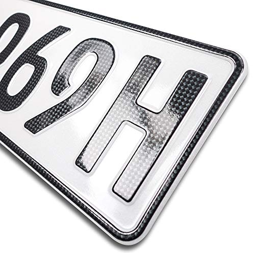schildEVO 1 Carbon H-Kennzeichen | Oldtimer Historisch | OFFIZIELL amtliches Nummernschild | DIN-zertifiziertes Wunschkennzeichen mit individueller Prägung | H-Autokennzeichen