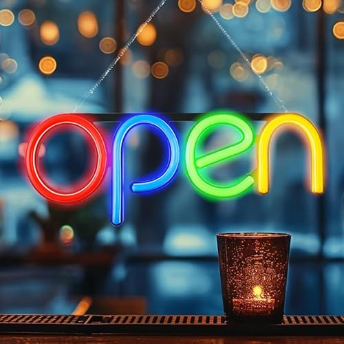 Cartello aperto a LED, 40.6x15.2 cm, con diverse modalità lampeggianti, ideale per ristoranti, bar, salone e altro ancora, alimentazione 24 V/1 A, con cartello aperto/vicino (rosso, verde, arancione)