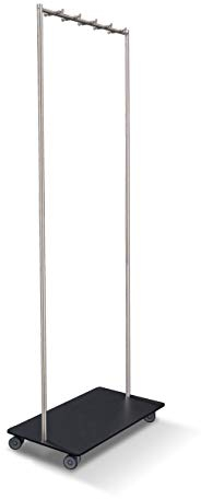 Garderobenwagen mit schwarzer Grundplatte, Edelstahl gebürstet, 4 Rollen (2 davon mit Bremse), Kleiderwagen, Rollgarderobe, Garderobenständer mit Hakenleiste - PHOS Design