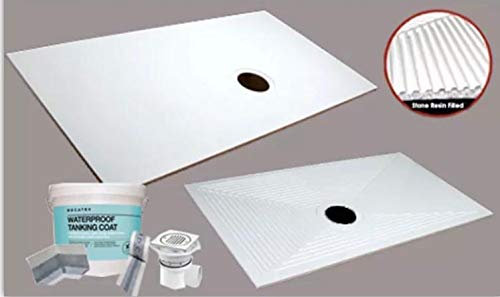 Diamond Wet Room Wet Floor Stone Resin 22mm Shower Tray Inc Tiled Waste And Tanking Kit (1700x700)