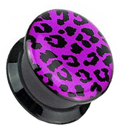 Taffstyle Ohr Plug Flesh Tunnel Piercing Ohrpiercing Kunststoff Schraub Schraubverschluß Picture Double Flared mit Leopard Motiv 16mm Lila