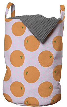 ABAKUHAUS Orange Wäschesack, Zitrusfrucht auf Tupfen, Wäschekorb mit Griffen Kordelzugverschluss für Waschsalons, 33 cm breit x 49 cm hoch, Baby-Rosa-Aprikose