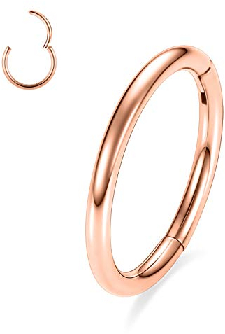 hengkaixuan 20G Nasenringe 316L Chirurgischer Stahl Nahtloses Segment Clicker Hoop Nasenring Septum Tragus Knorpel Helix Daith Conch Hoop Lippenohrringe Piercing Schmuck 5mm Roségold