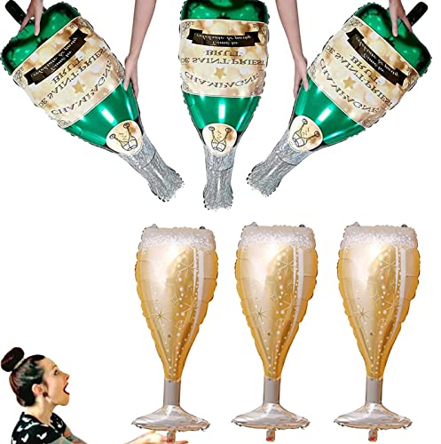 jiuzcare Champagne Gonflable 6 Pcs Ballon Bouteille Champagne Champagne Ballons En Aluminium En Forme De Bouteille De Champagne Pour Ballons De Champagne Et Verre Bouteille Ballon Forme