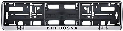 Auto Kennzeichenhalter in der Farbe Silber/Schwarz Nummernschildhalterung Auto, Nummernschildhalter BIH Bosnien bosnische Fahne Flagge 2 Stück