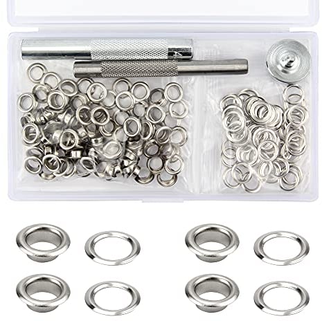 100sets Ösen Set Grommet Werkzeug, 6mm Metallösen-Set mit 3tlg Werkzeugset für Leder Schuhe Planen Stoff Papier Markisen