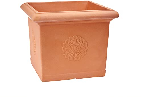 Garden Italia Vasi Vaso per piante Quadro con rosone GQR Lato 40 cm alt.34 cm Made in Italy in resina color Impruneta - Resistente al gelo - Antiurto Leggera Classica