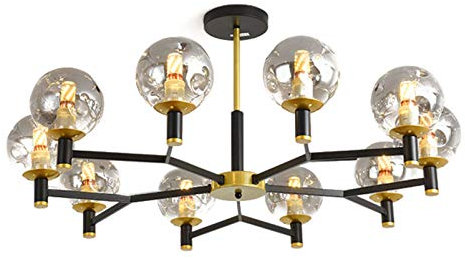Vintage 10-luces Negro Industrial Sputnik Lámpara Colgante Moderno Esférica Vidrio Durante La Luz Delicado Cromado Plafon Led Techo Para Pasillo Restaurante-Cubierta negra y dorada más hollín 10t