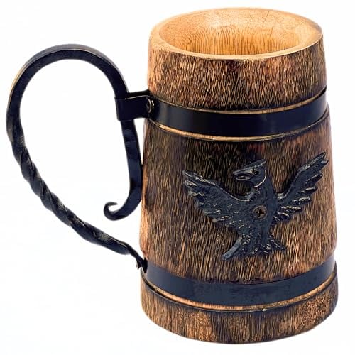 Handcrafted Rustic Mango Wood Beer Mug – 400ml Viking Tankard with Metal Lining for Coffee, Tea, Wine & Cold Drinks | Eco-Friendly Wooden Stein Gift for Men & Women