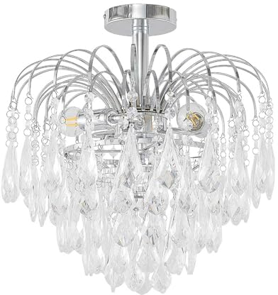Lindby Kristall Look Deckenlampe Acryl Metall, Kronleuchter 3 flammig 3x E14 max. 40W ohne Leuchtmittel Wohnzimmerlampe Schlafzimmerleuchte