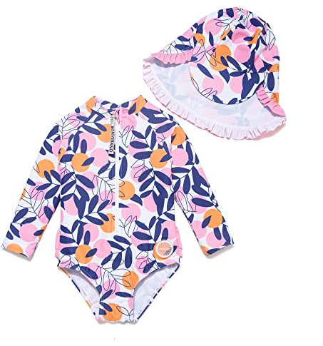 BONVERANO Bañador de una Pieza de Manga Larga para bebé niña protección UV 50+ (Rosa-Hoja,6-9meses…