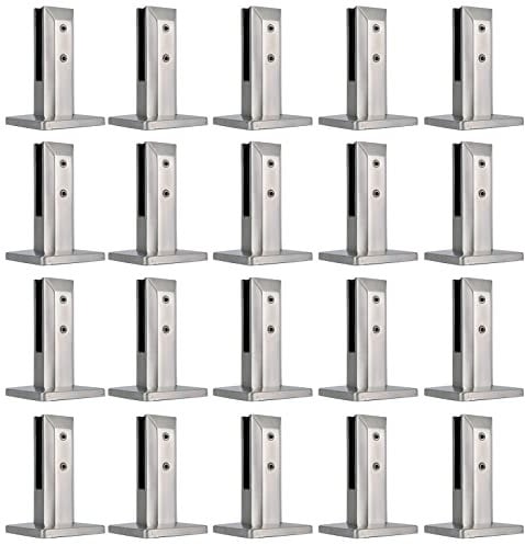 PHASFBJ 20PCS Glass Clamps, 304 Stainless Steel Glass Spigots Pool Railing Clamp, With expansion bolt and Allen key,Strong and Durable for 8-12mm/0.3-0.5 Glass,Brushed Silver,Height 200mm
