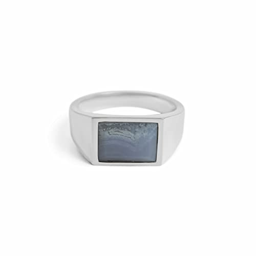 Herren Ring Siegelring Silber mit blauem Agate Edelstein Männerring aus 925 Sterling Silber massiv eckig poliert glänzend | Männerschmuck aus Deutschland inkl. Geschenkbox (68)