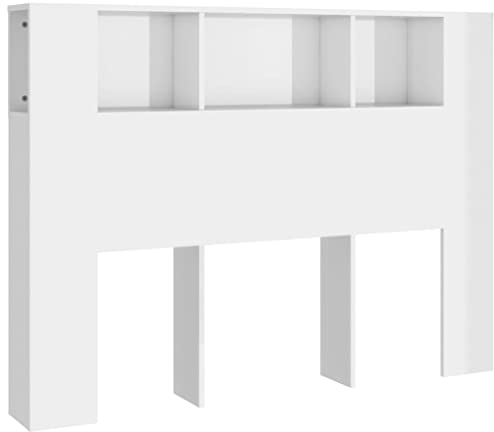 vidaXL Bett Kopfteil mit Ablagen und Regal - Wand-Kopfteil Bücherregal Betthaupt für Schlafzimmer - Hochglanz-Weiß 140x18,5x104,5cm